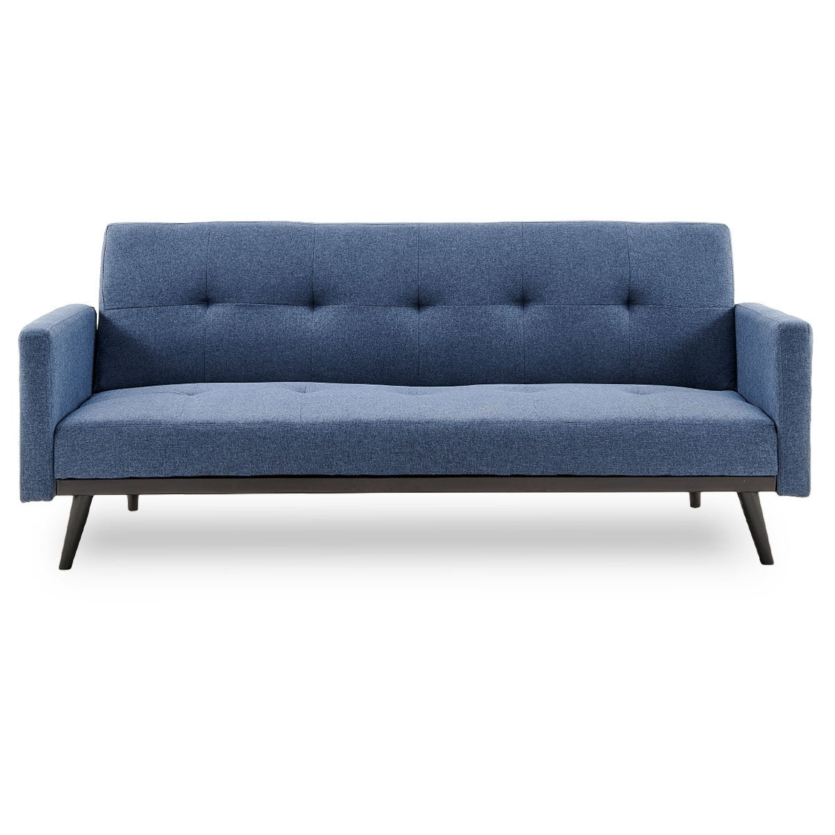 Sarantino Tufted Faux Linen 3-Seater Sofa Bed with Armrests - Blue