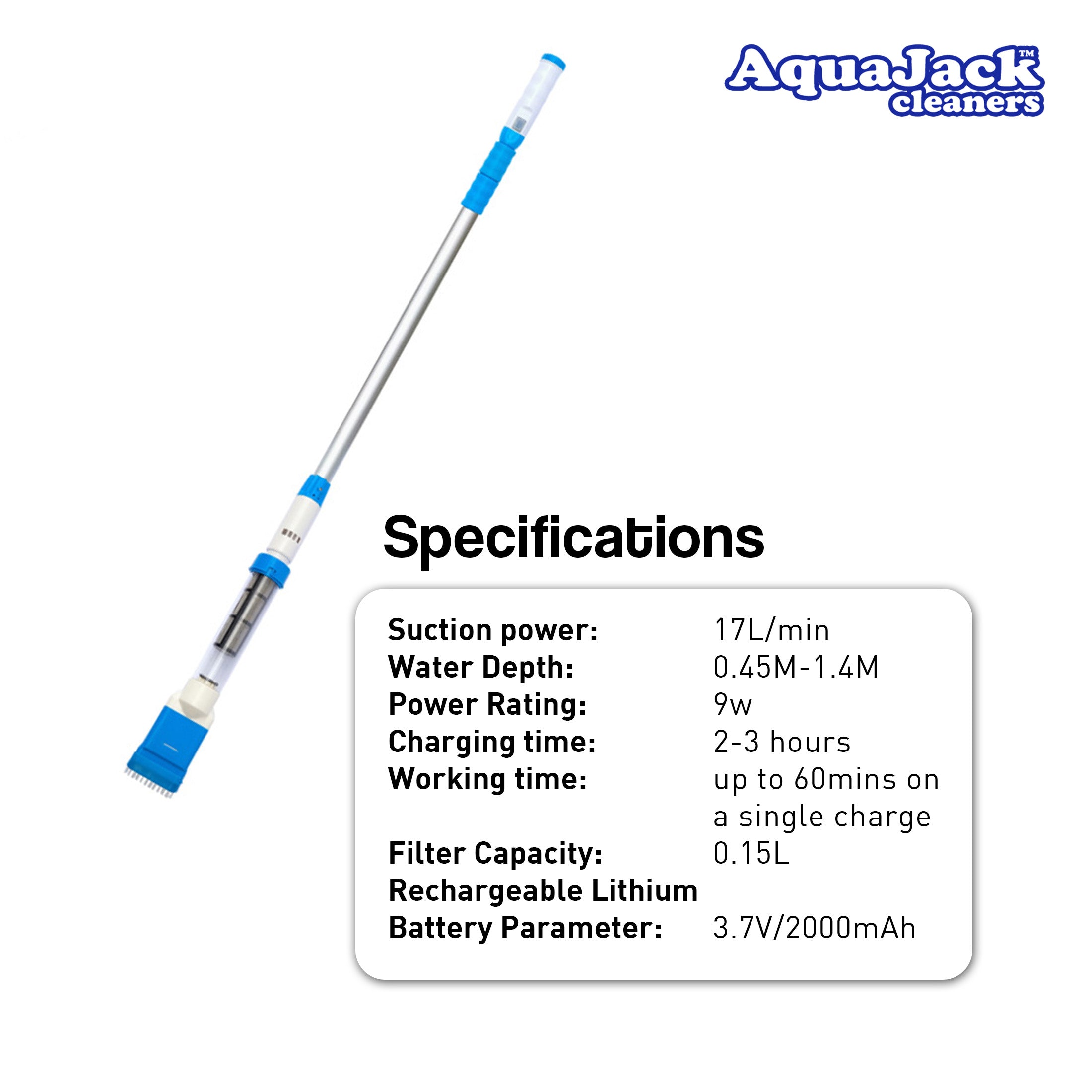Aquajack 127 Portable Rechargeable Spa and Pool Vacuum Cleaner