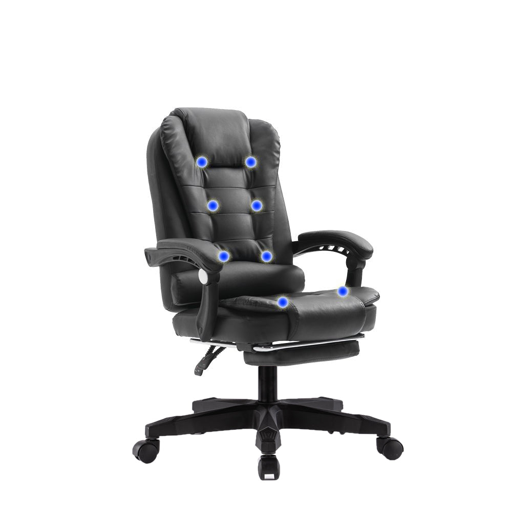 8 Point Massage Chair Executive Office Computer Seat Footrest Recliner Pu Leather Black