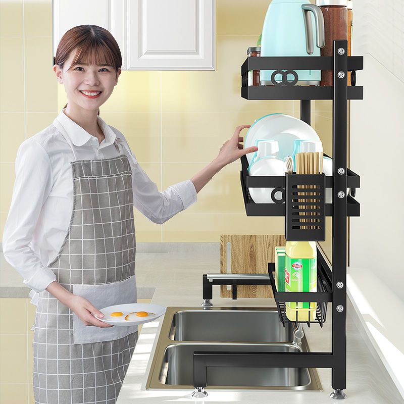 95cm Double Tier Dish Drying Rack Holder Drain caddy Kitchen Drainer Storage Over Sink Organiser