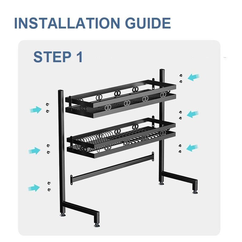 95cm Double Tier Dish Drying Rack Holder Drain caddy Kitchen Drainer Storage Over Sink Organiser