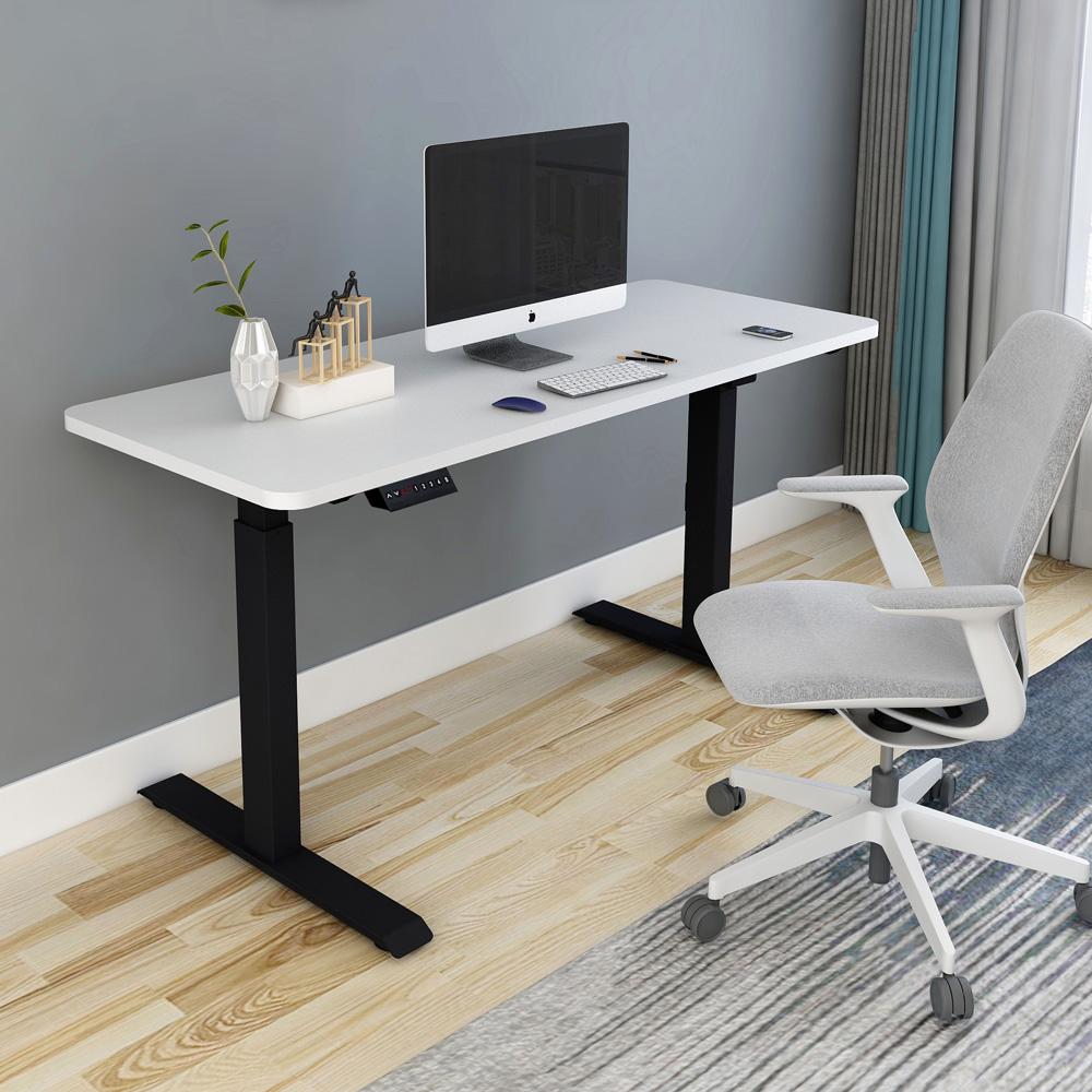 120cm Standing Desk Height Adjustable Sit White Stand Motorised Dual Motors Frame Birch  Top