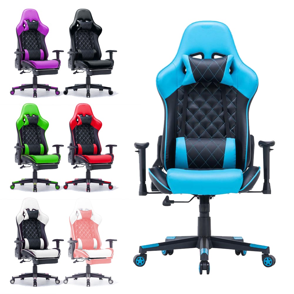 Gaming Chair Ergonomic Racing chair 165° Reclining Gaming Seat 3D Armrest Footrest Blue Black