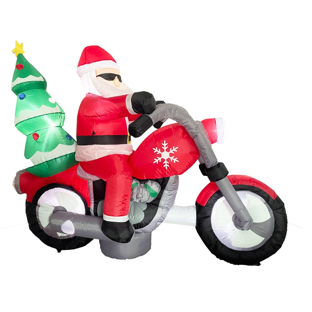 Sparkling Christmas Tree Lights Xmas Inflatable Santa Red Motorcycle Rider 2.1m Long