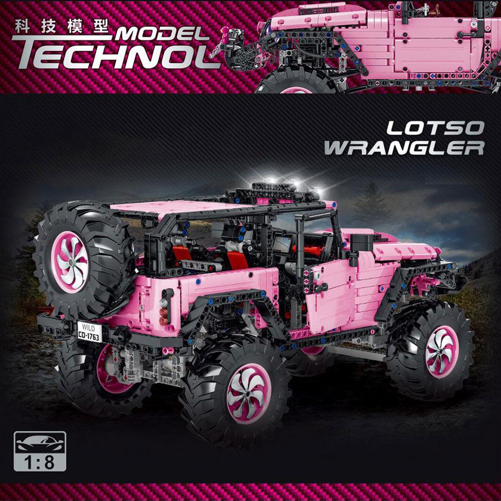 2471pcs Off-road Pink Vehicle Building Blocks Bricks Car Series 1:8 Model Kits Gifts Mork 022010-1 Creative Pick Up