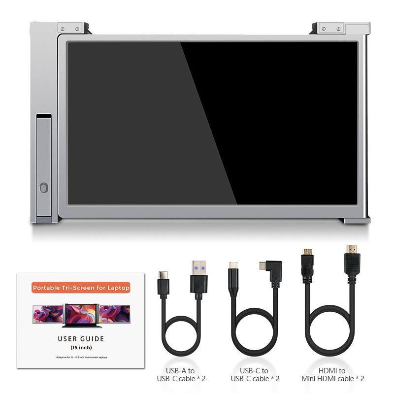 Dual Portable Triple Fold 1080P IPS FHD Monitor Screen Extender For Laptop 13.3" Black