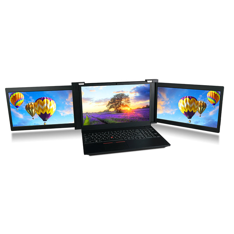 Dual Portable Triple Fold 1080P IPS FHD Monitor Screen Extender For Laptop 13.3" Black