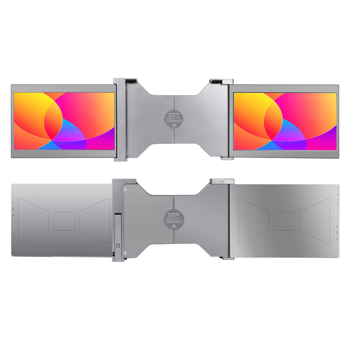Dual Portable Triple Fold 1080P IPS FHD Monitor Screen Extender For Laptop 13.3" Grey
