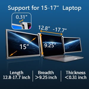 15 Inch Triple Portable Monitor FOPO FHD 1080P HDR IPS Laptop Monitor Screen Extender for Dual Monitor Display, for 15"-17" Laptops & Switch/Xbox/Phone Support Windows/MAC System Type-C/HDMI Port