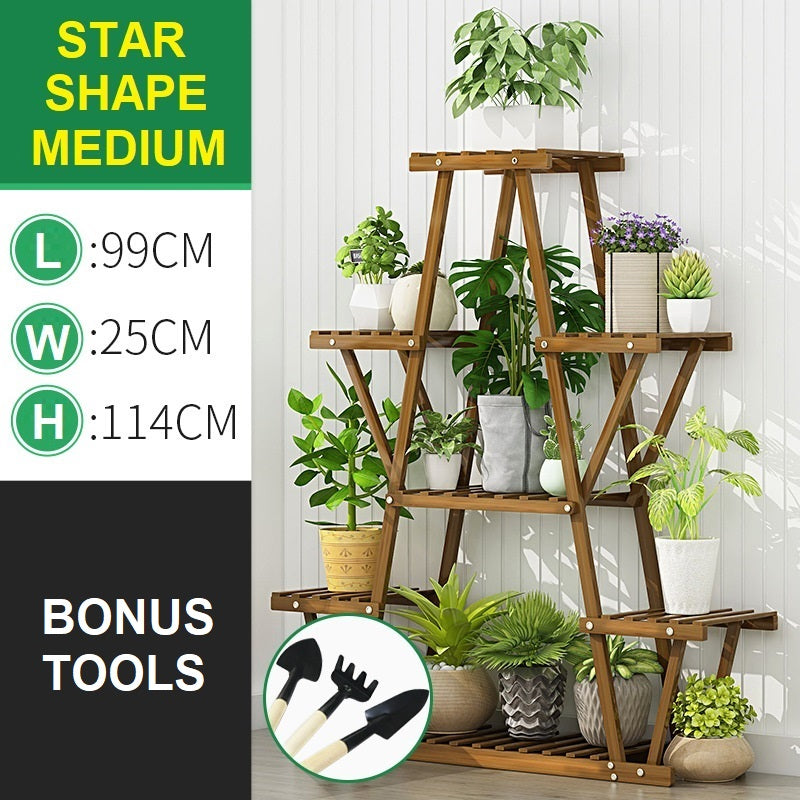 STAR Shape Bamboo Plant Stand Supplier Multi Tier Flower Rack for Indoor Outdoor Large