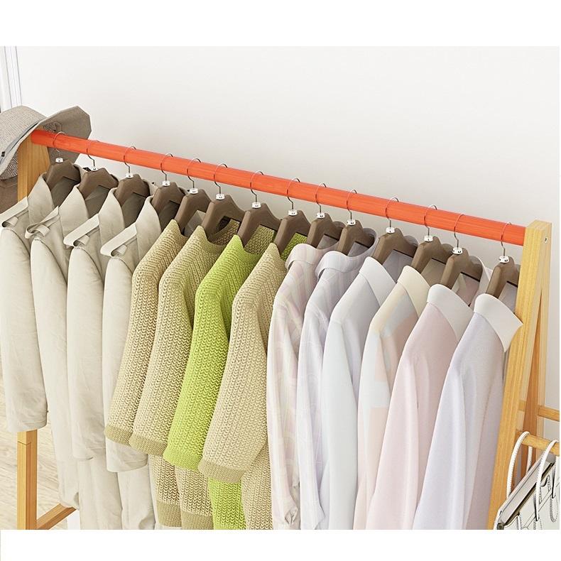 Rail Bamboo Clothes Rack Garment Hanging Stand 2 Tier Storage Shelves Closet 70cm