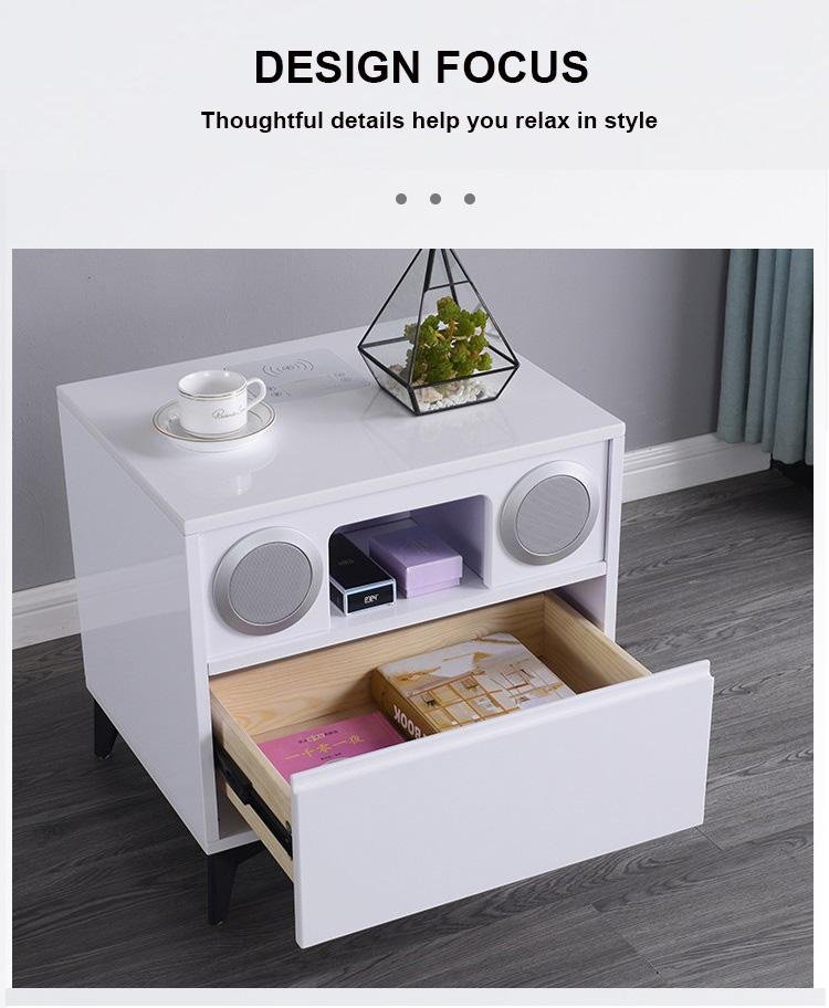 Smart Bedside Tables Side Drawers Wireless Charging Nightstand Bluetooth Speaker LED Light