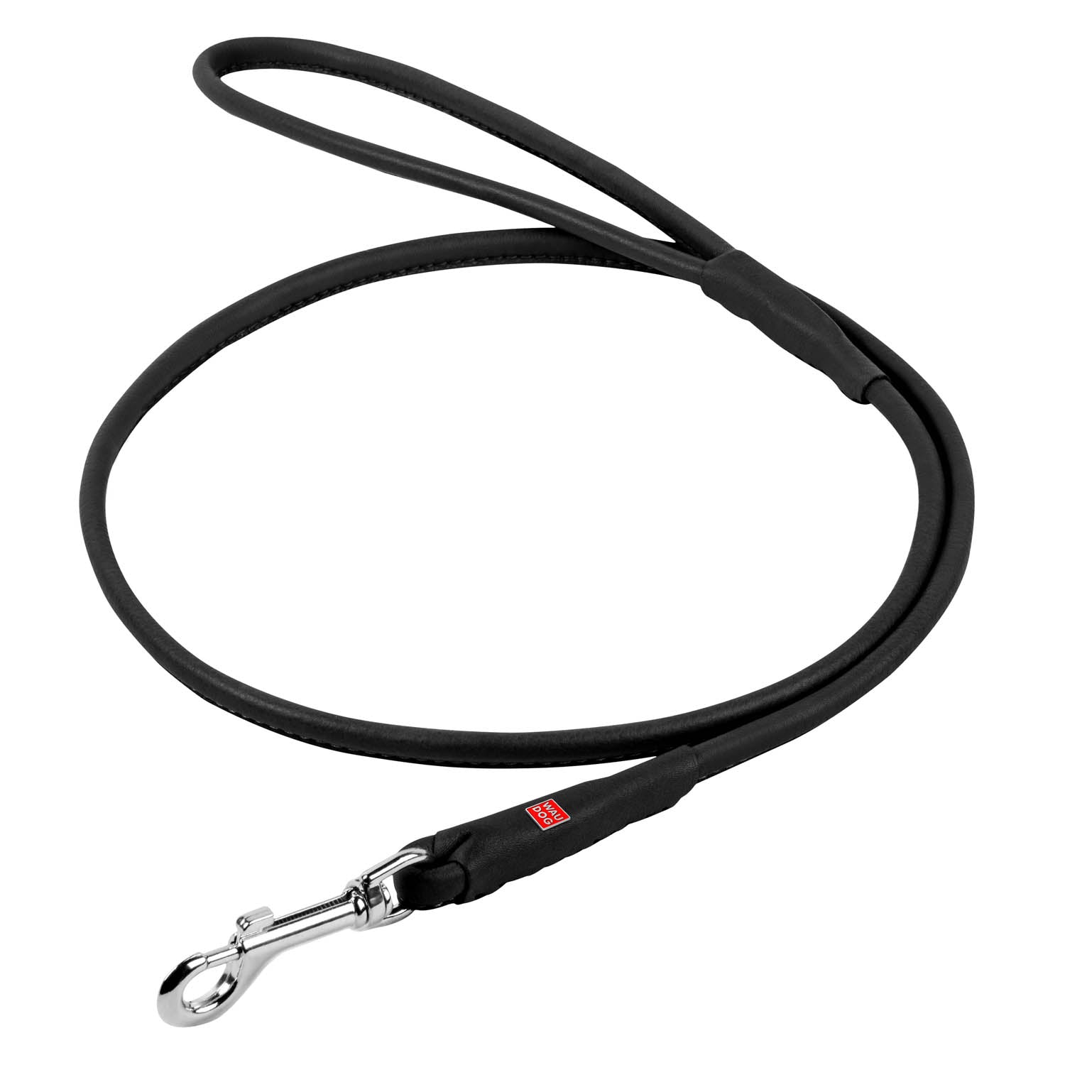 Waudog Leather Dog Clip Leash 8MM RND BLACK 183CM