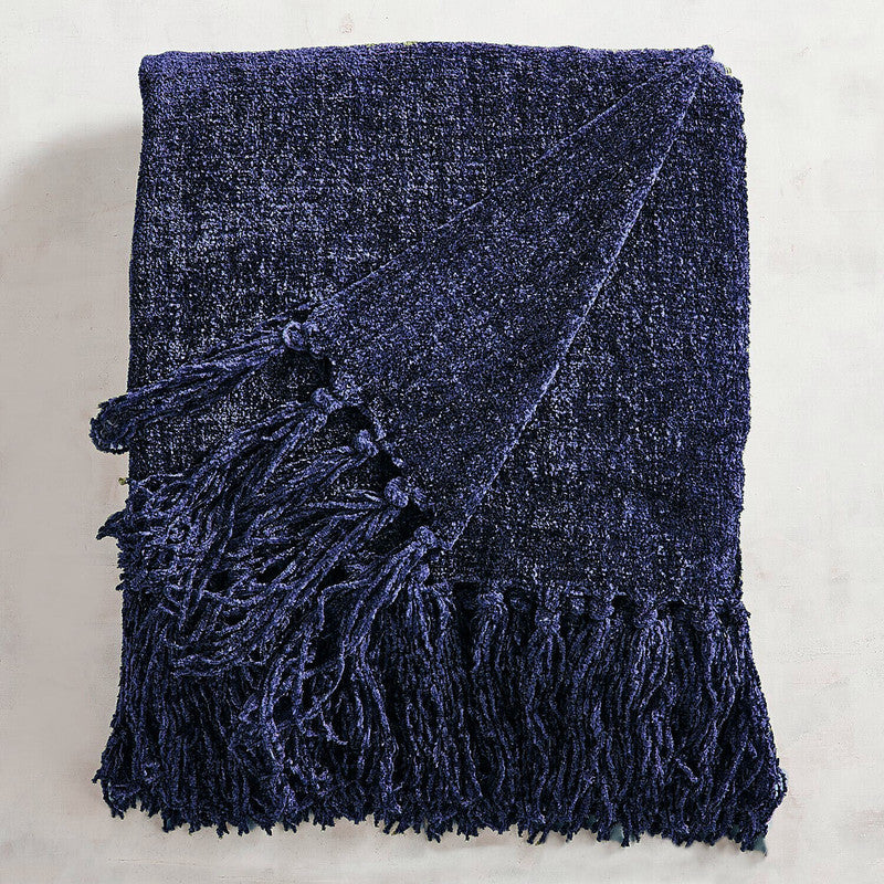 Acrylic Chenille Tassel Knitted Blanket Bed Sofa Throw Rug 150 x 200 cm (Blue)