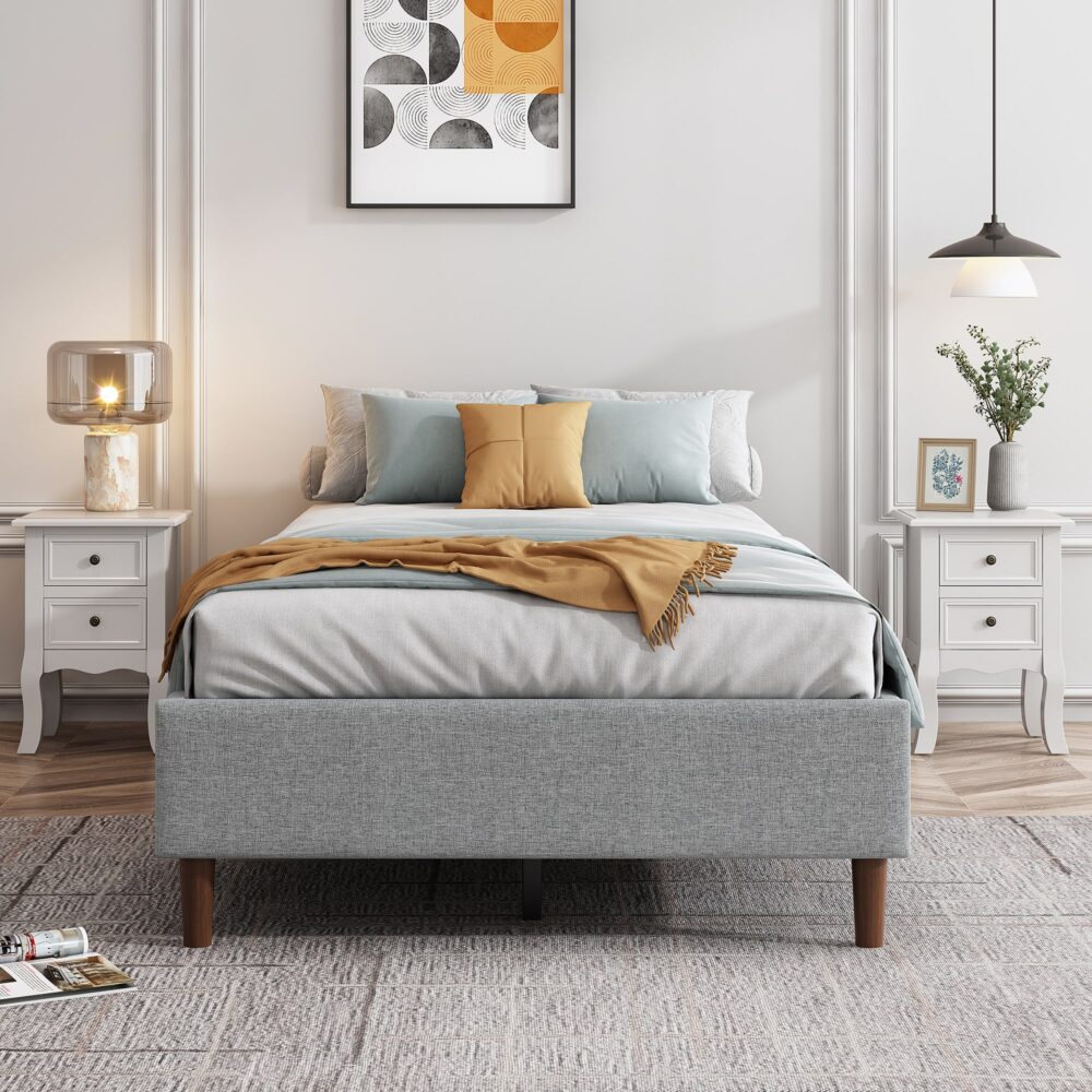 Bedframe with Wooden Slats (Light Grey) &#8211; Double