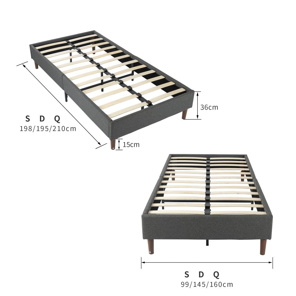 Bedframe with Wooden Slats (Light Grey) &#8211; Double