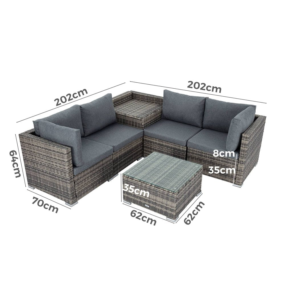 6PCS Outdoor Modular Lounge Sofa Coogee Grey