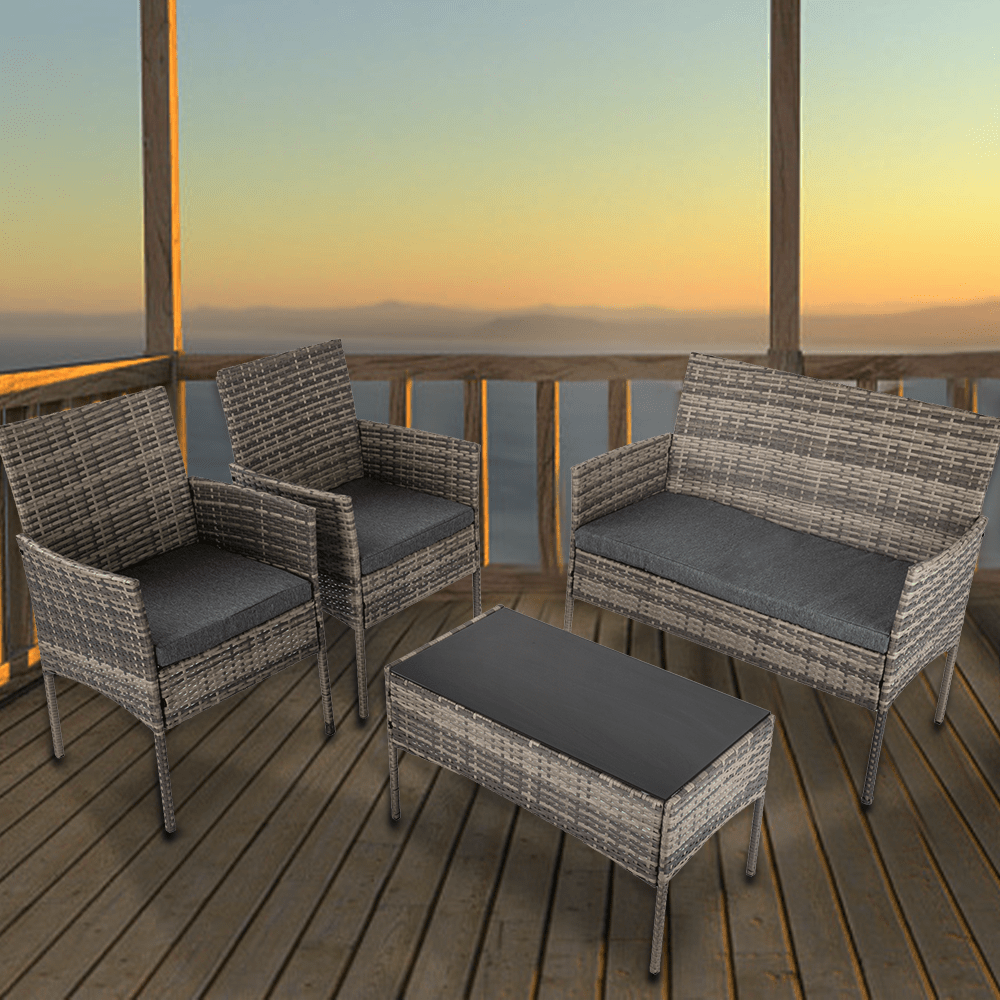 4 Seater Wicker Outdoor Lounge Set &#8211; Mixed Grey