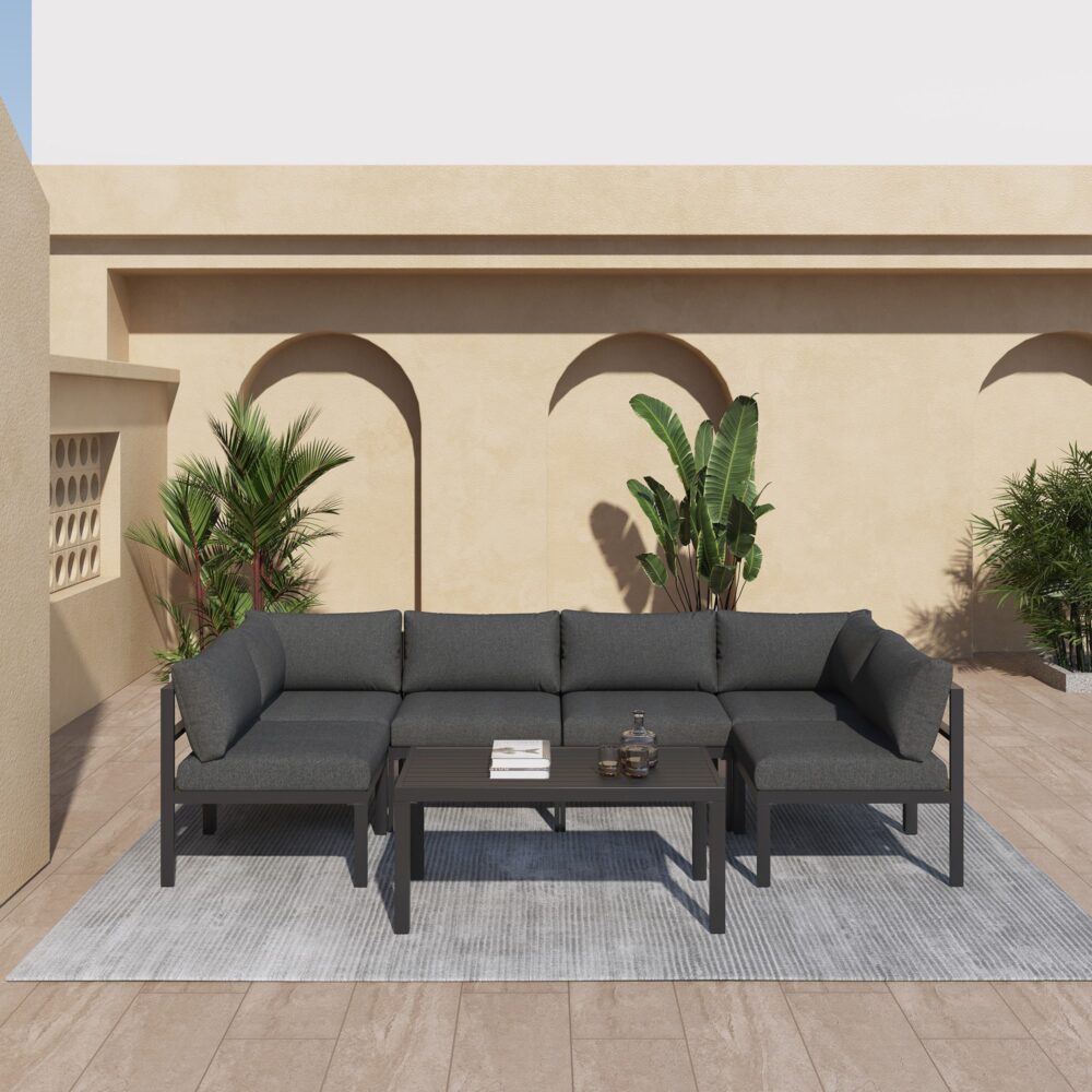 Outdoor Minimalist Charcoal Grey 7-Piece Lounge Set