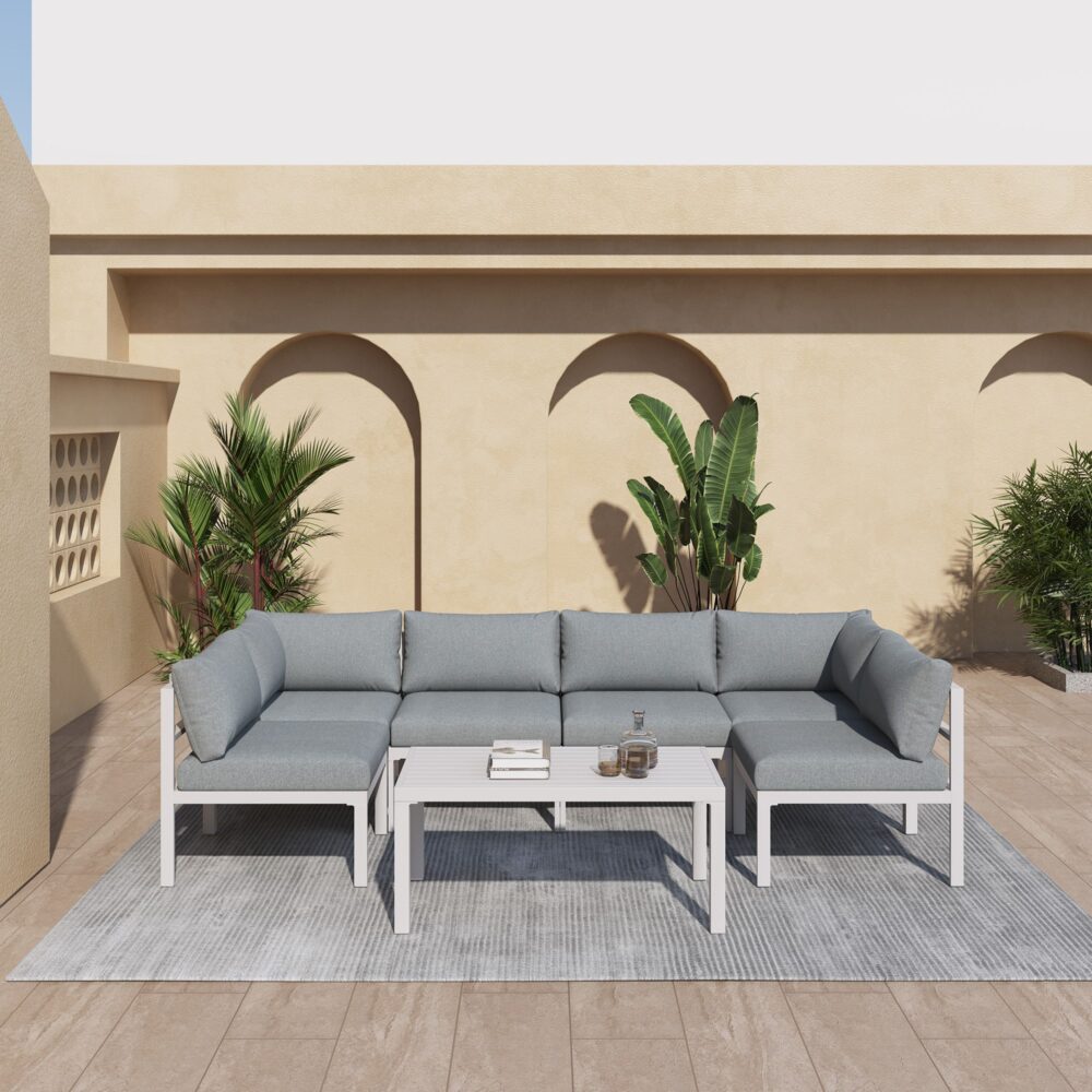 Outdoor White Modern 7 Piece Lounge Set