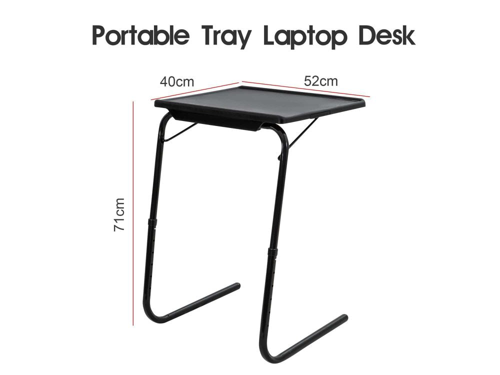 Foldable Table Adjustable Tray Laptop Desk with Removable Cup Holder-Black