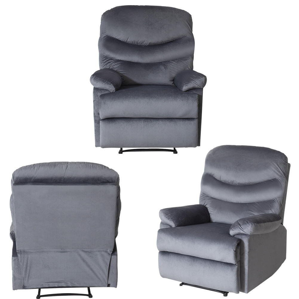 Wide Manual Single Recliner Sofa &#8211; Velvet Grey