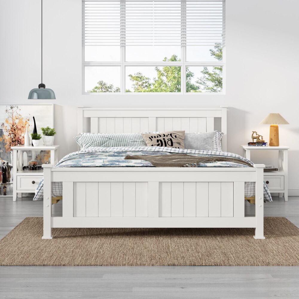 Double Solid Pine Timber Bed Frame &#8211; White