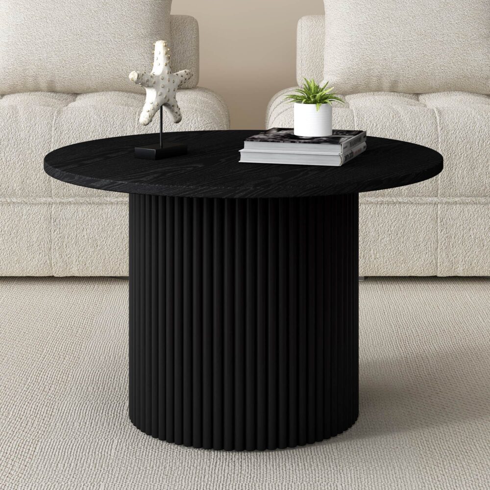 Luxe Black Ribbed Texture Wooden Coffee Table