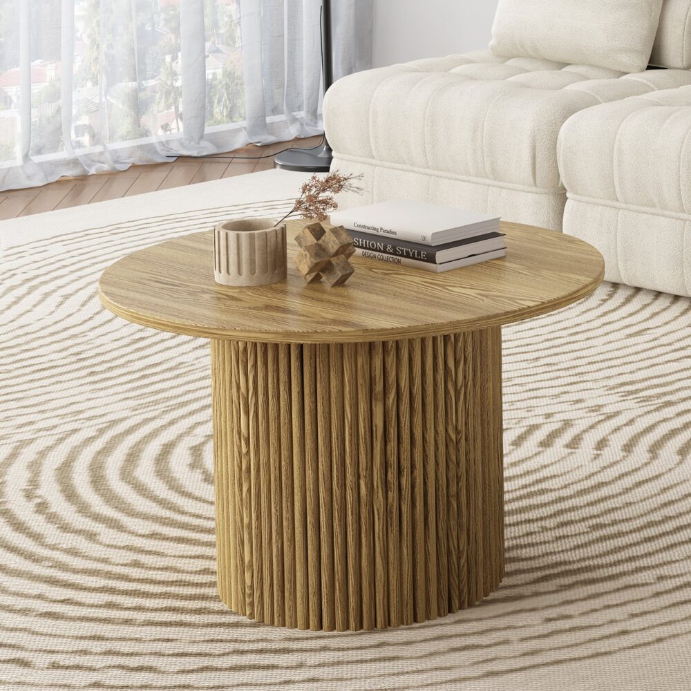 Luxe Ribbed Round Coffee Table Wooden