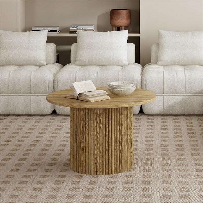 Luxe Ribbed Round Coffee Table Wooden