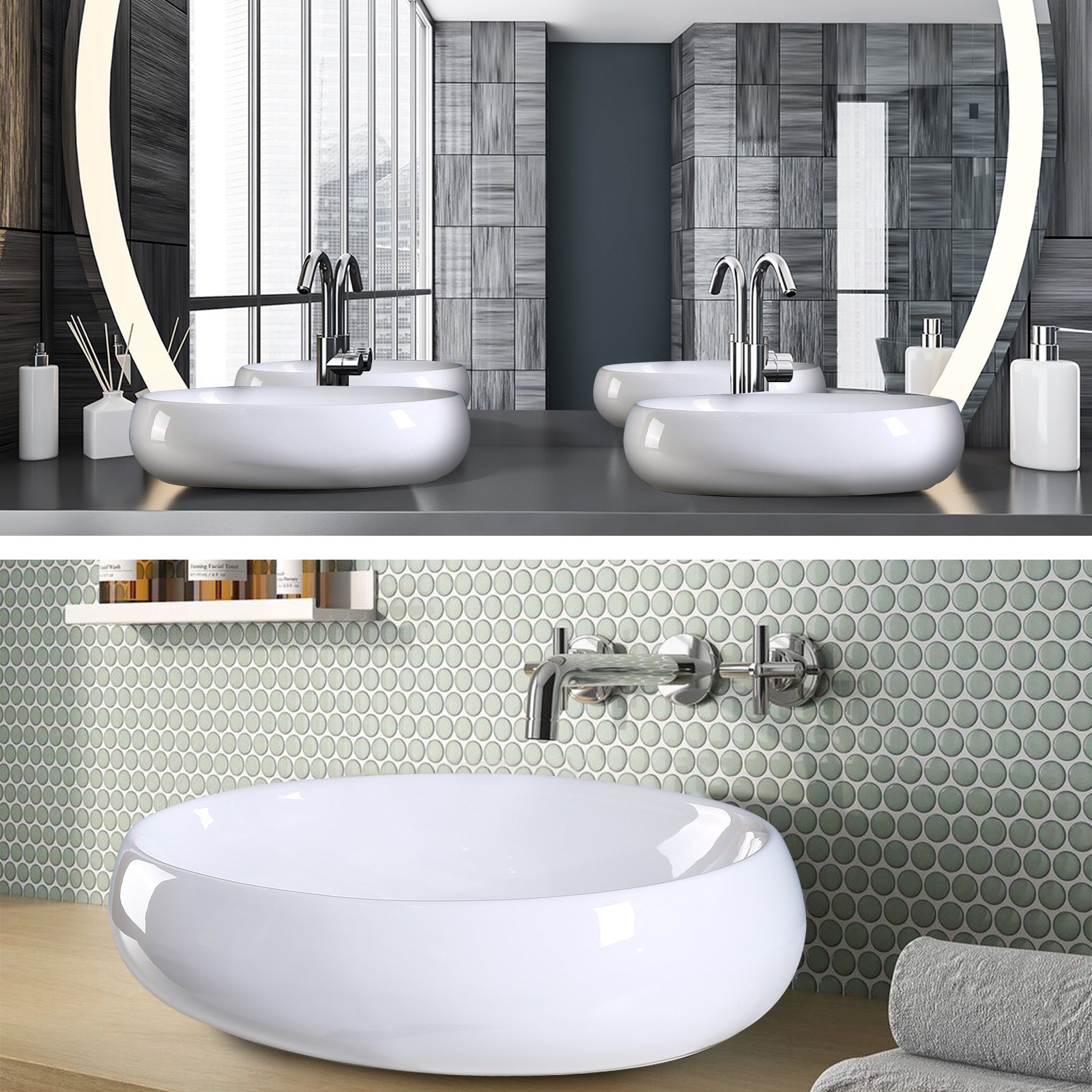 Muriel 40 x 30 x 13cm White Ceramic Bathroom Basin Vanity Sink Oval Above Counter Top Mount Bowl