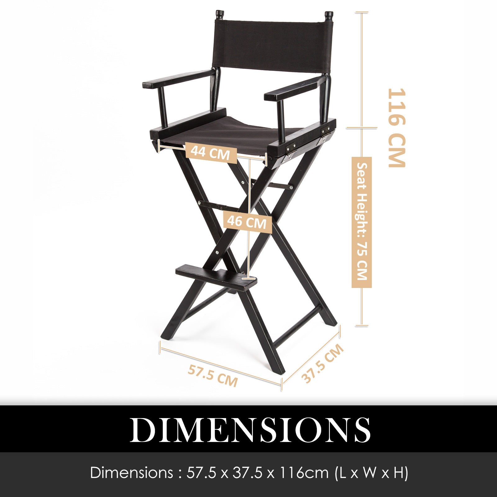 La Bella 2 Set Black Folding Tall Chair DARK HUMOR Movie Director 75cm