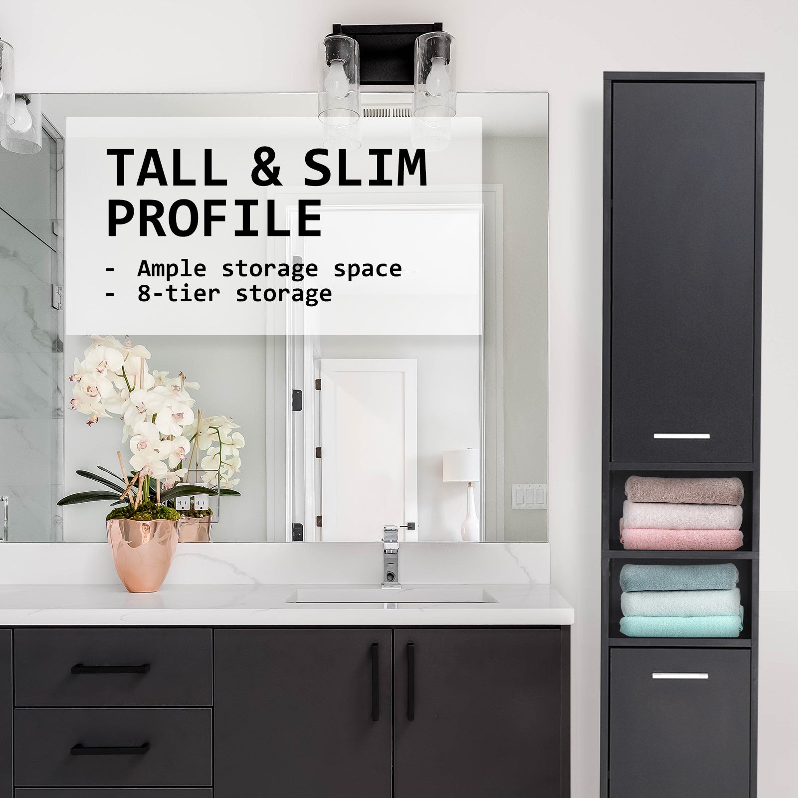 La Bella 185cm Black Bathroom Storage Cabinet Tall Slim