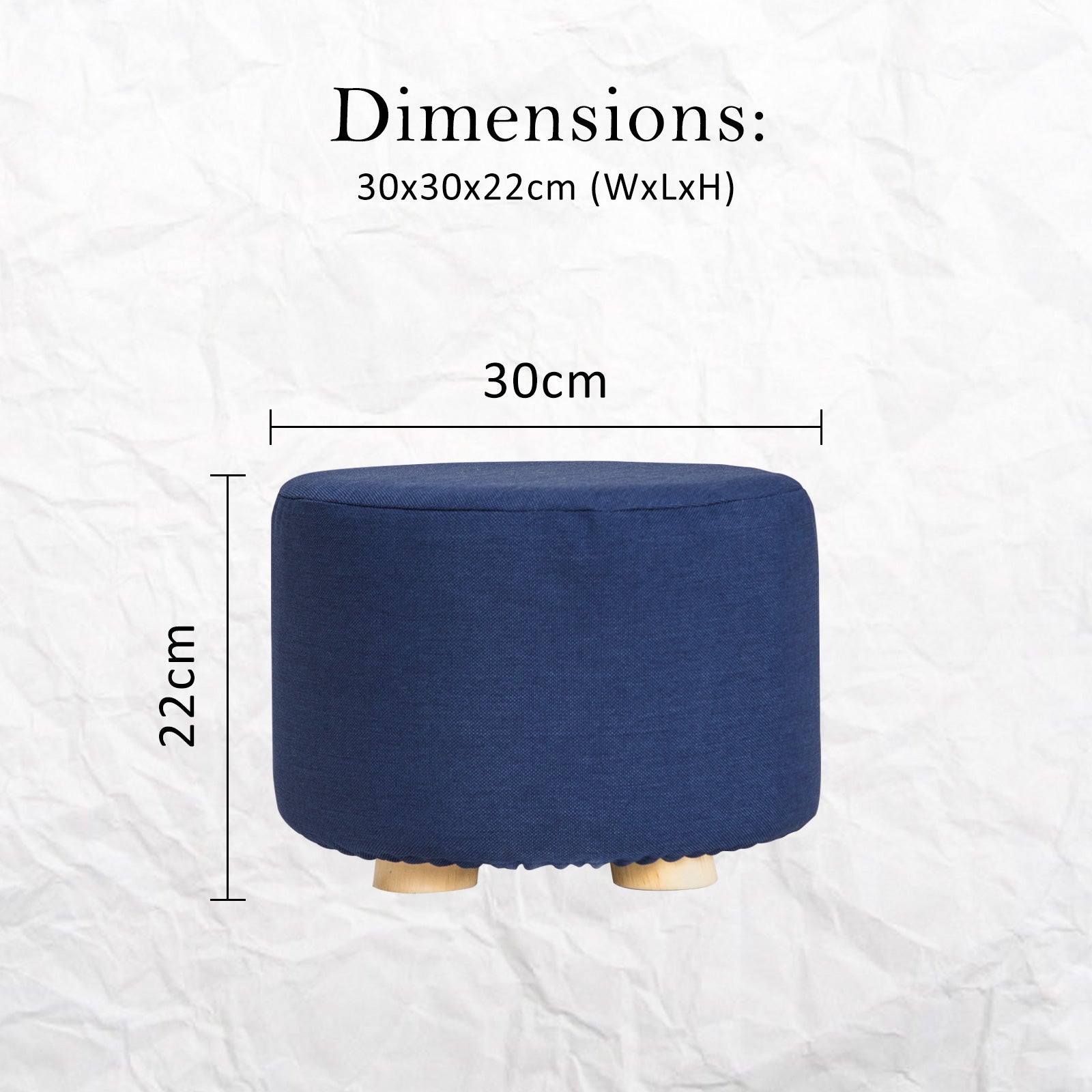 La Bella 2 Set Dark Blue Fabric Ottoman Round Wooden Leg Foot Stool