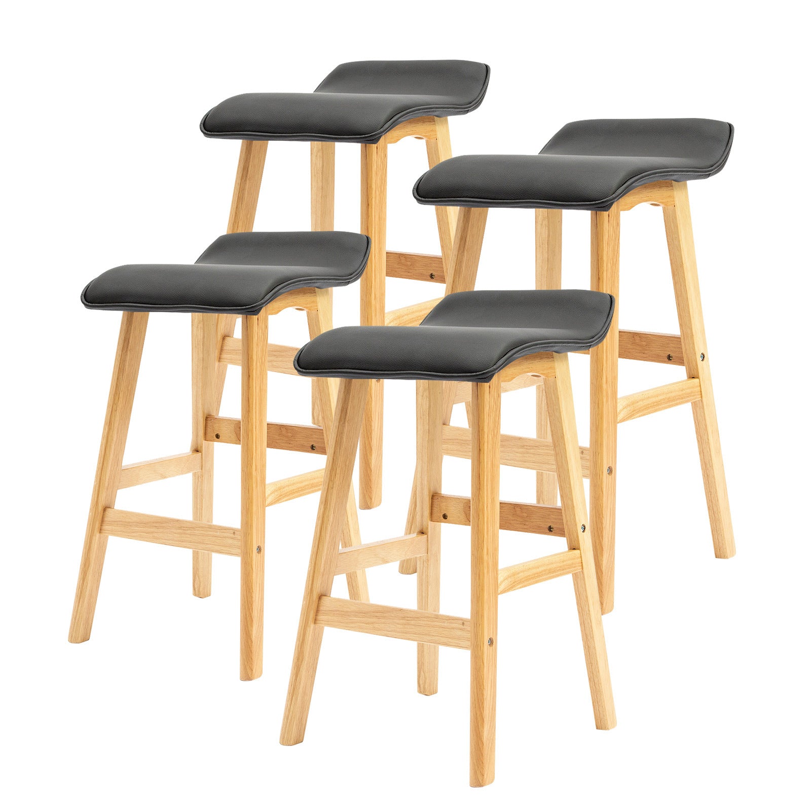 La Bella 4 Set 65cm Black Wooden Bar Stool DARA Leather