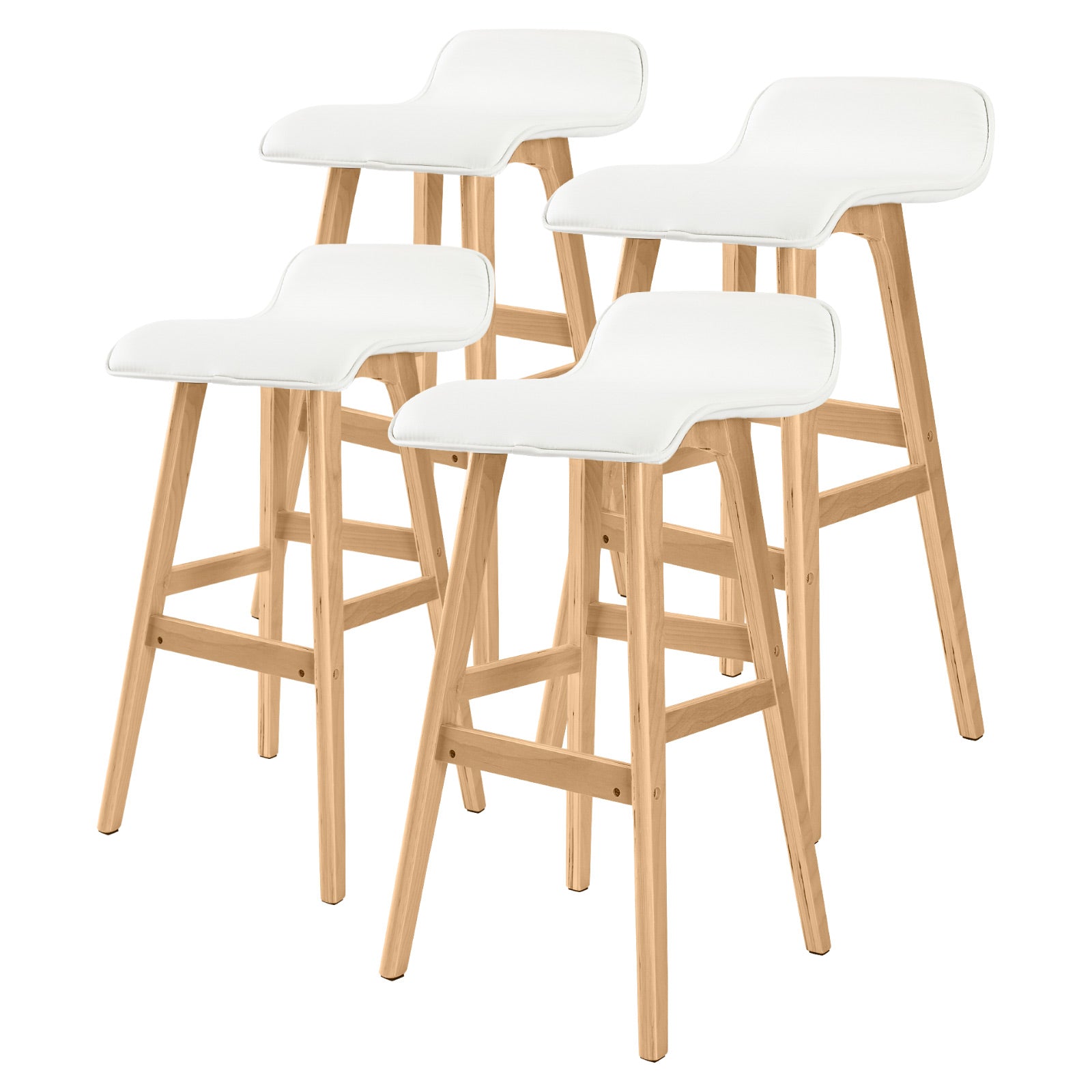 La Bella 4 Set 74cm White Wooden Bar Stool Sophia Leather