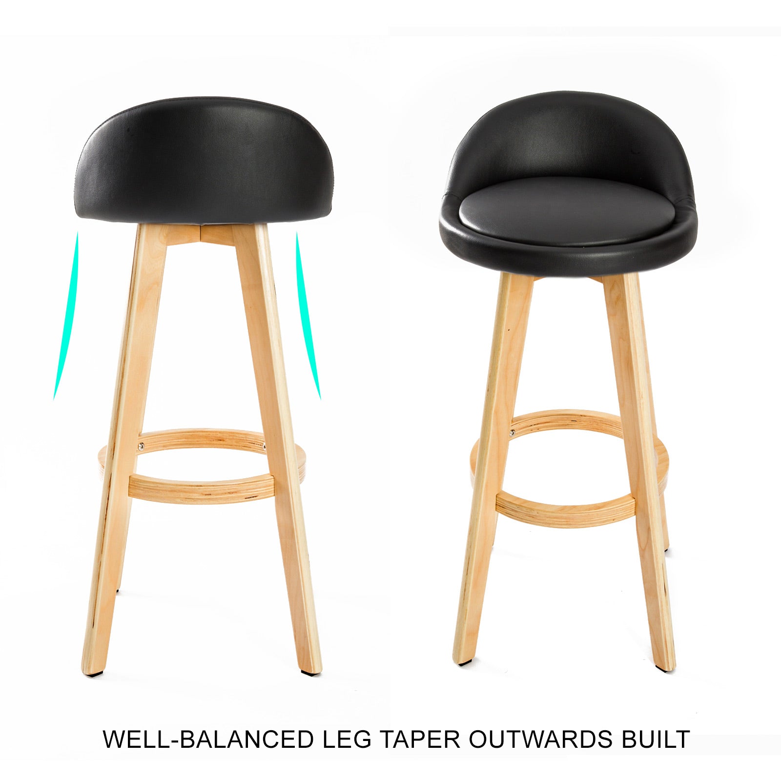 La Bella 2 Set 72cm Black Wooden Bar Stool Leila Leather