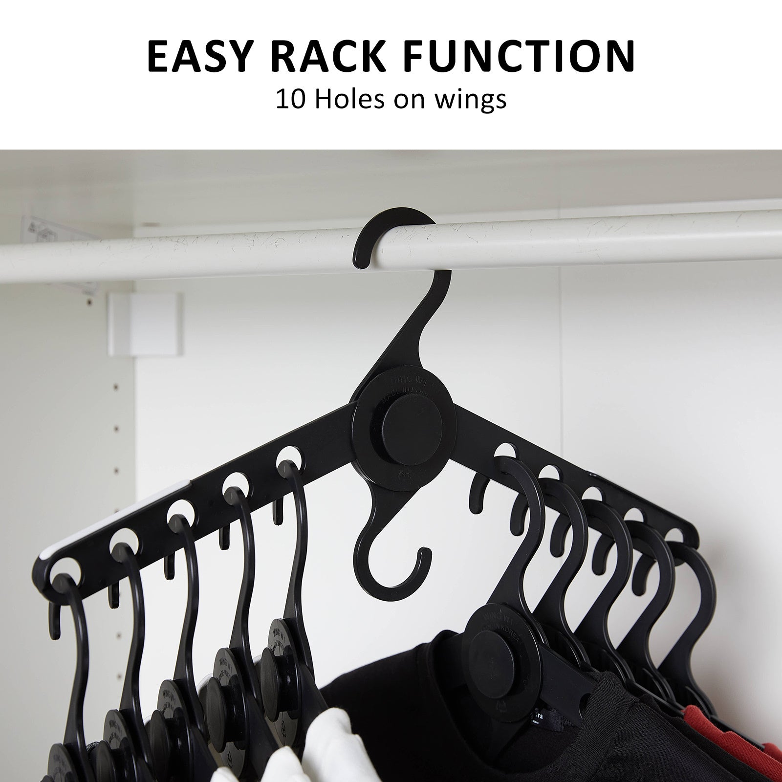 WING 50 Set Black Plus Hanger Multiple Clothes Rack Organizer Foldable