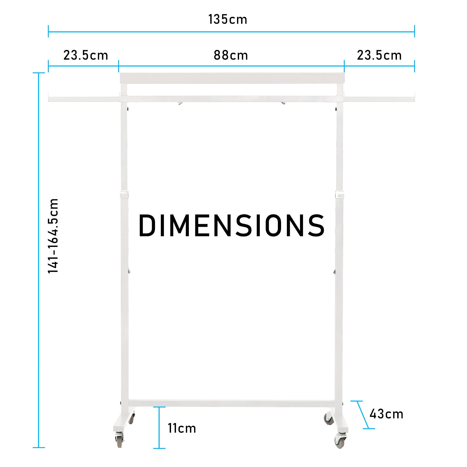 Meoktong White Clothes Rack Coat Stand Hanging Adjustable Rollable Steel