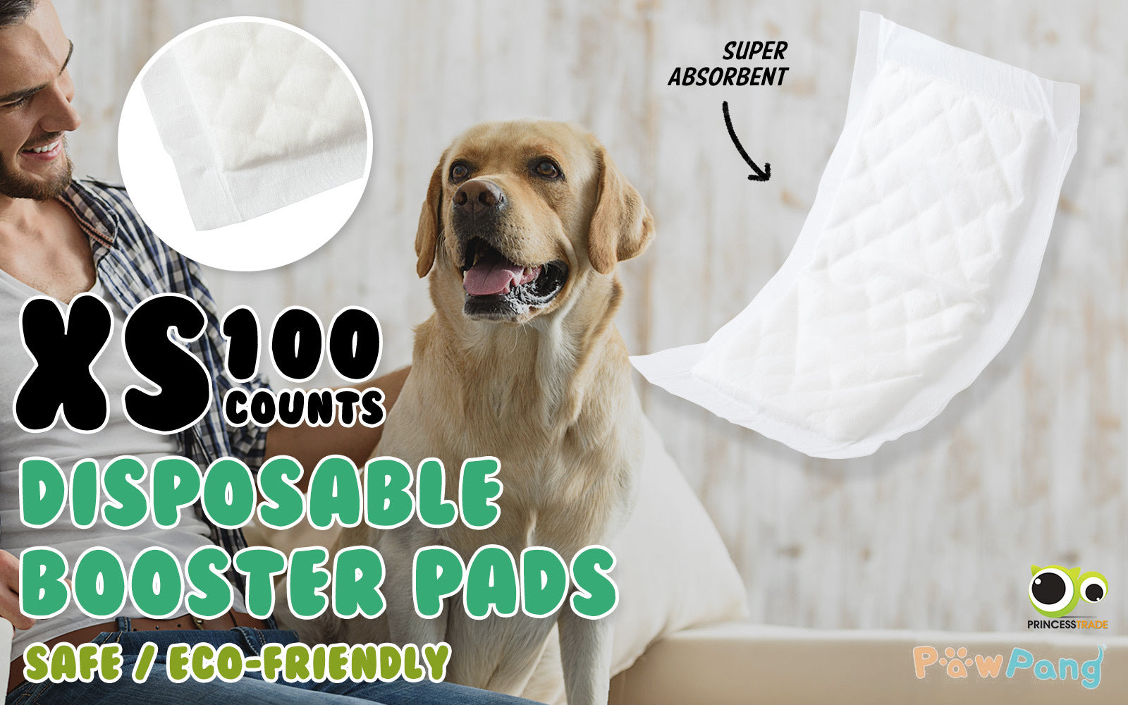 PawPang 100 Ct XS Pet Dog Diaper Liners Booster Pads Disposable Adhesive