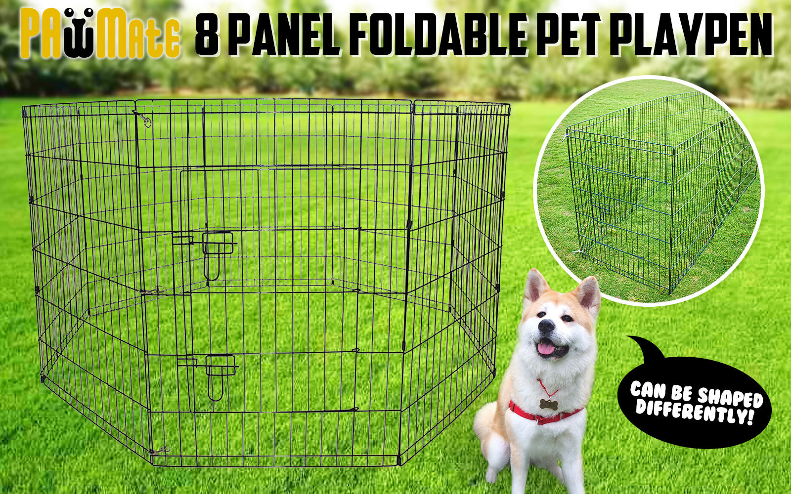 Paw Mate Pet Playpen 8 Panel 36in Foldable Dog Exercise Enclosure Fence Cage