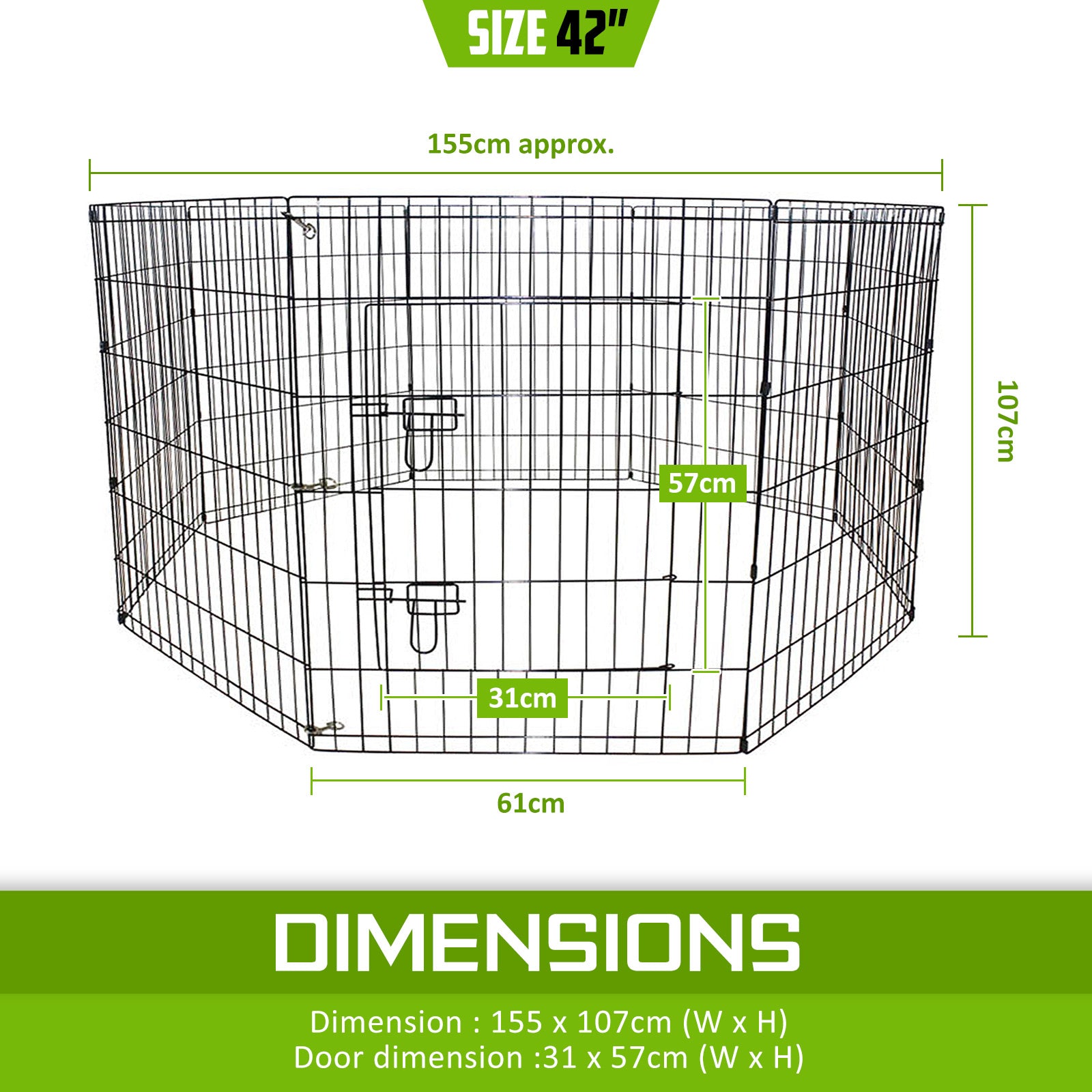 Paw Mate Pet Playpen 8 Panel 42in Foldable Dog Exercise Enclosure Fence Cage