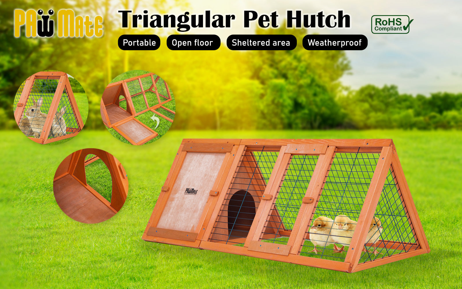 Paw Mate 118 x 50 x 45cm Rabbit Hutch Chicken Coop Triangle Cage Run