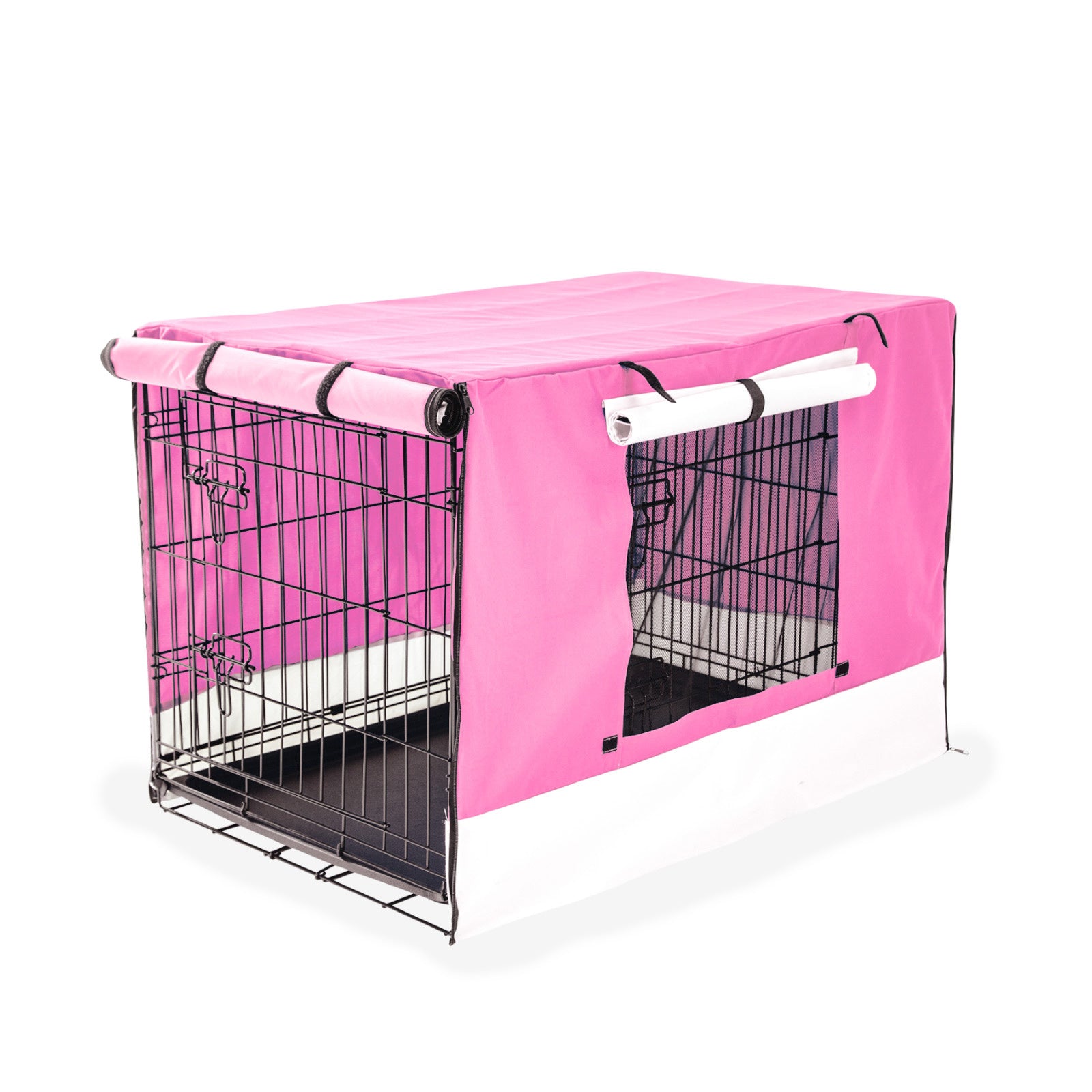 Paw Mate Wire Dog Cage Foldable Crate Kennel 30in with Tray + Pink Cover Combo