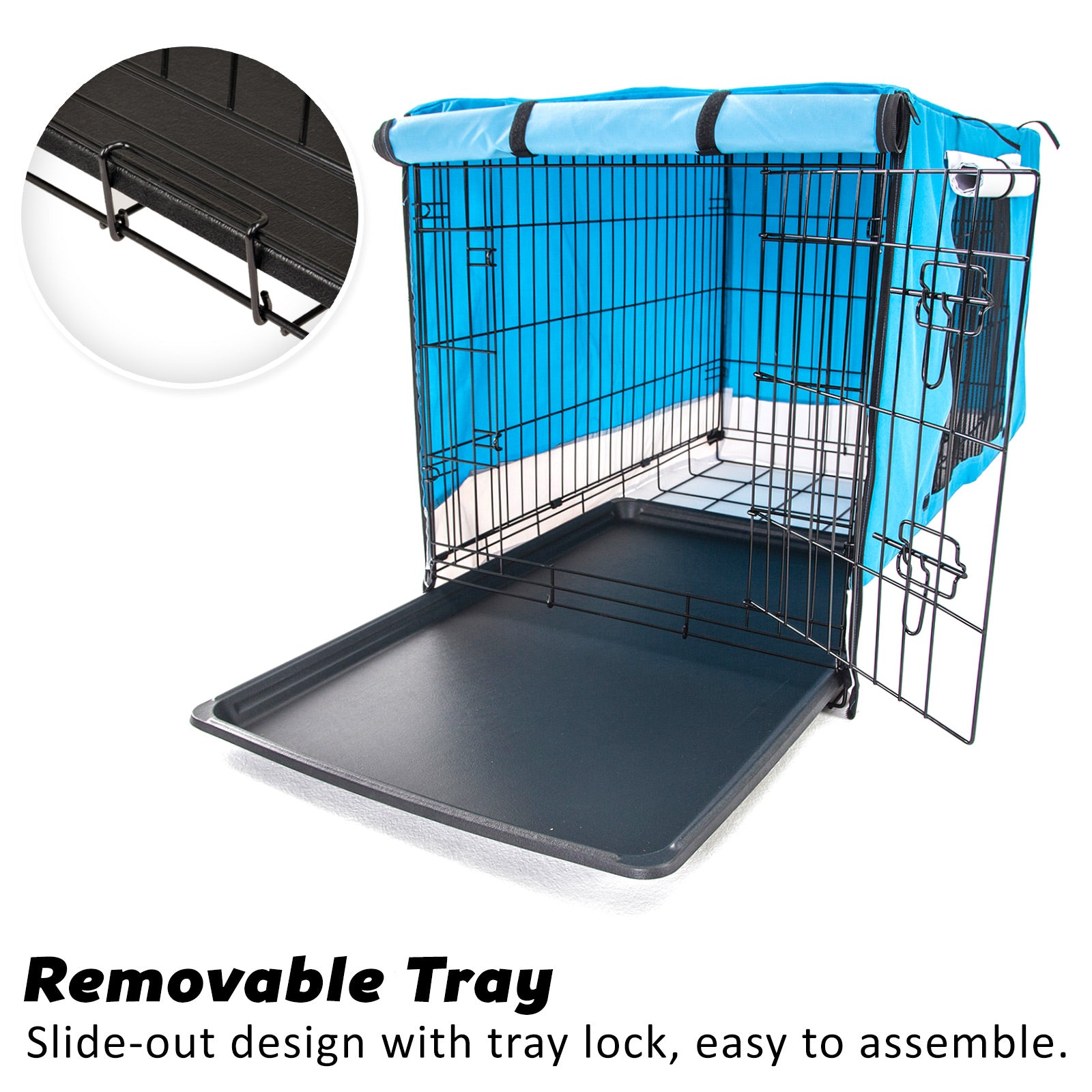 Paw Mate Wire Dog Cage Crate 42in with Tray + Cushion Mat + Blue Cover Combo