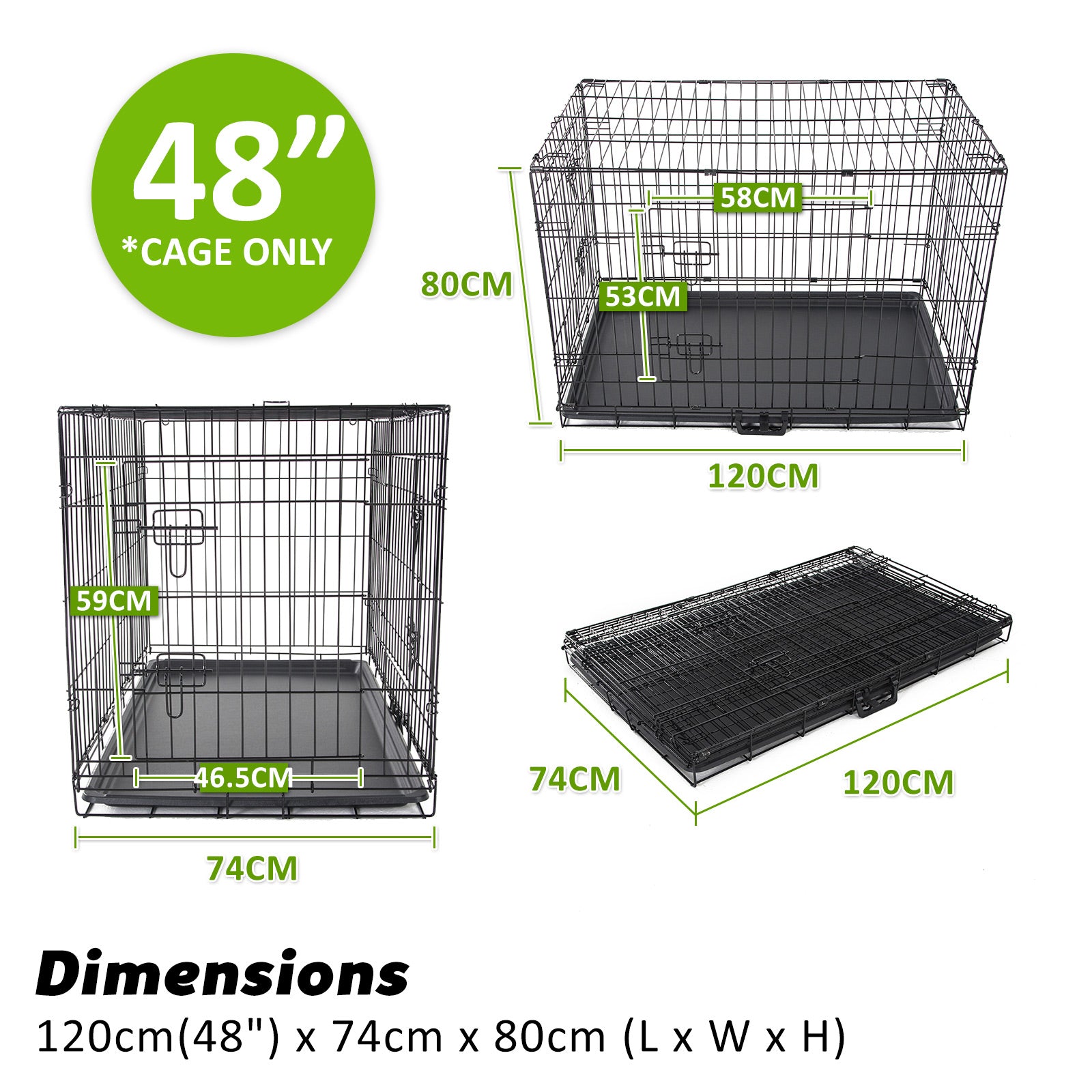 Paw Mate Wire Dog Cage Crate 48in with Tray + Cushion Mat + Blue Cover Combo