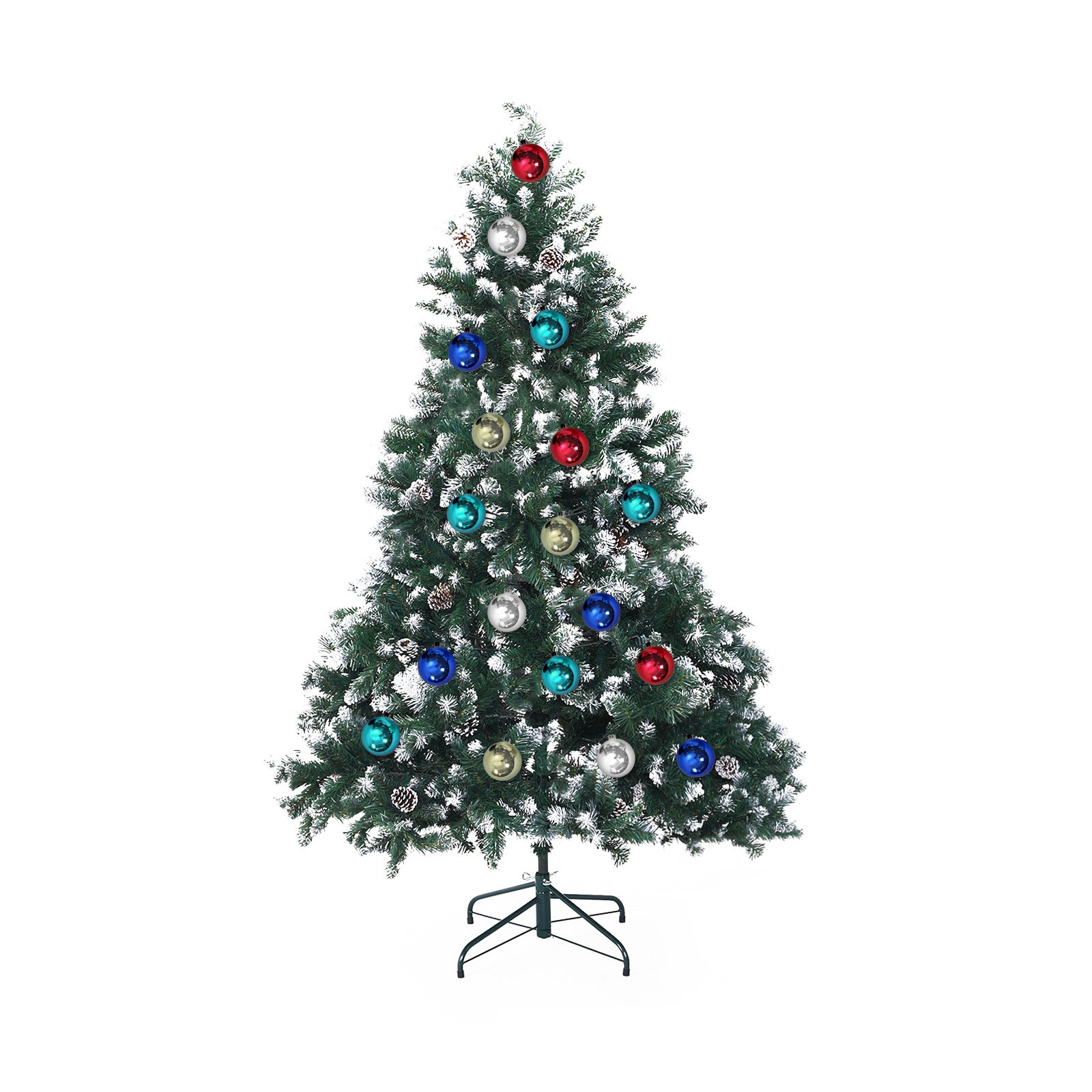 Home Ready 5Ft 150cm 720 tips Green Snowy Christmas Tree Xmas Pine Cones + Bauble Balls