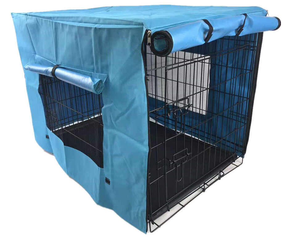 42' Portable Foldable Dog Cat Rabbit Collapsible Crate Pet Rabbit Cage with Cover Blue