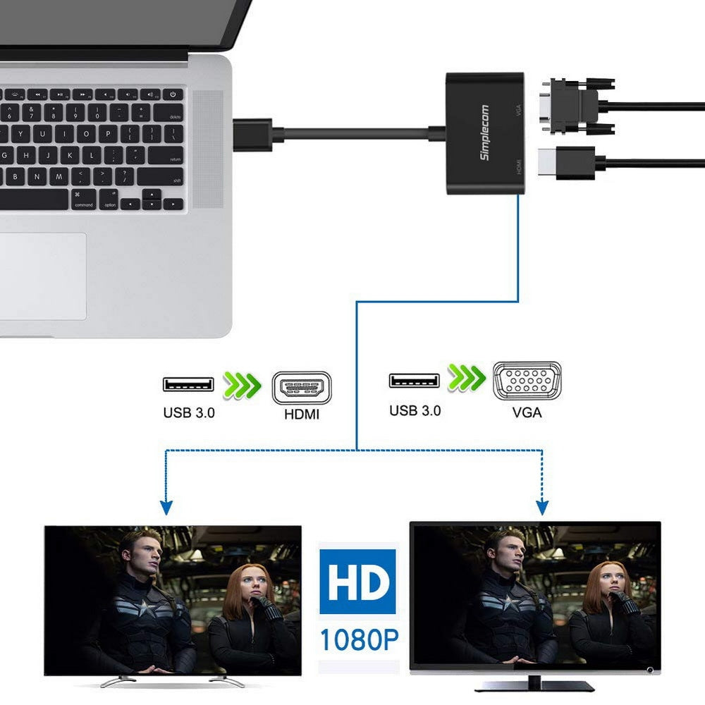 Simplecom DA316 USB 3.0 to HDMI + VGA Video Card Adapter Full HD 1080p