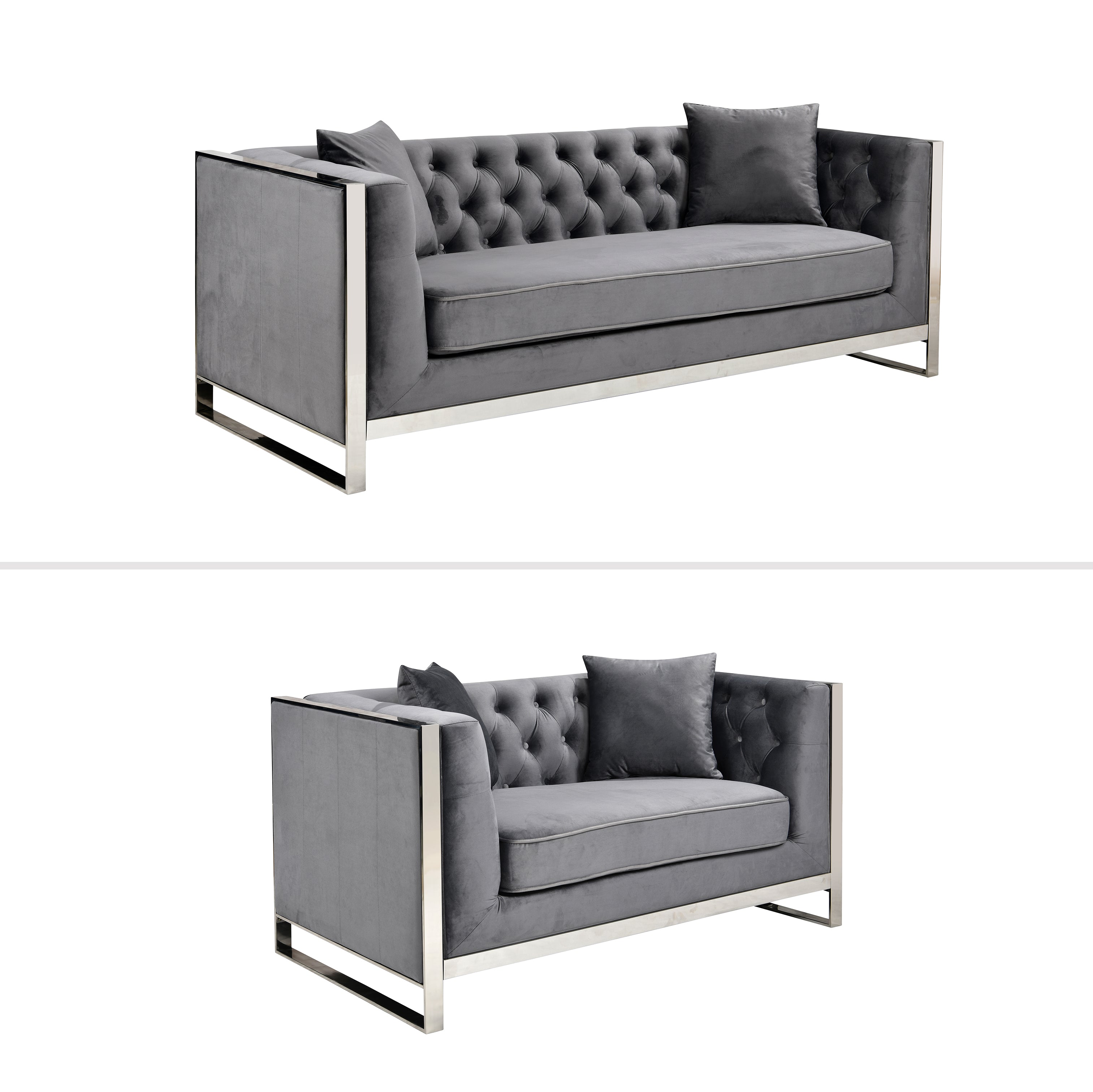 William Lounge - Dark Grey Velvet - Silver Trims